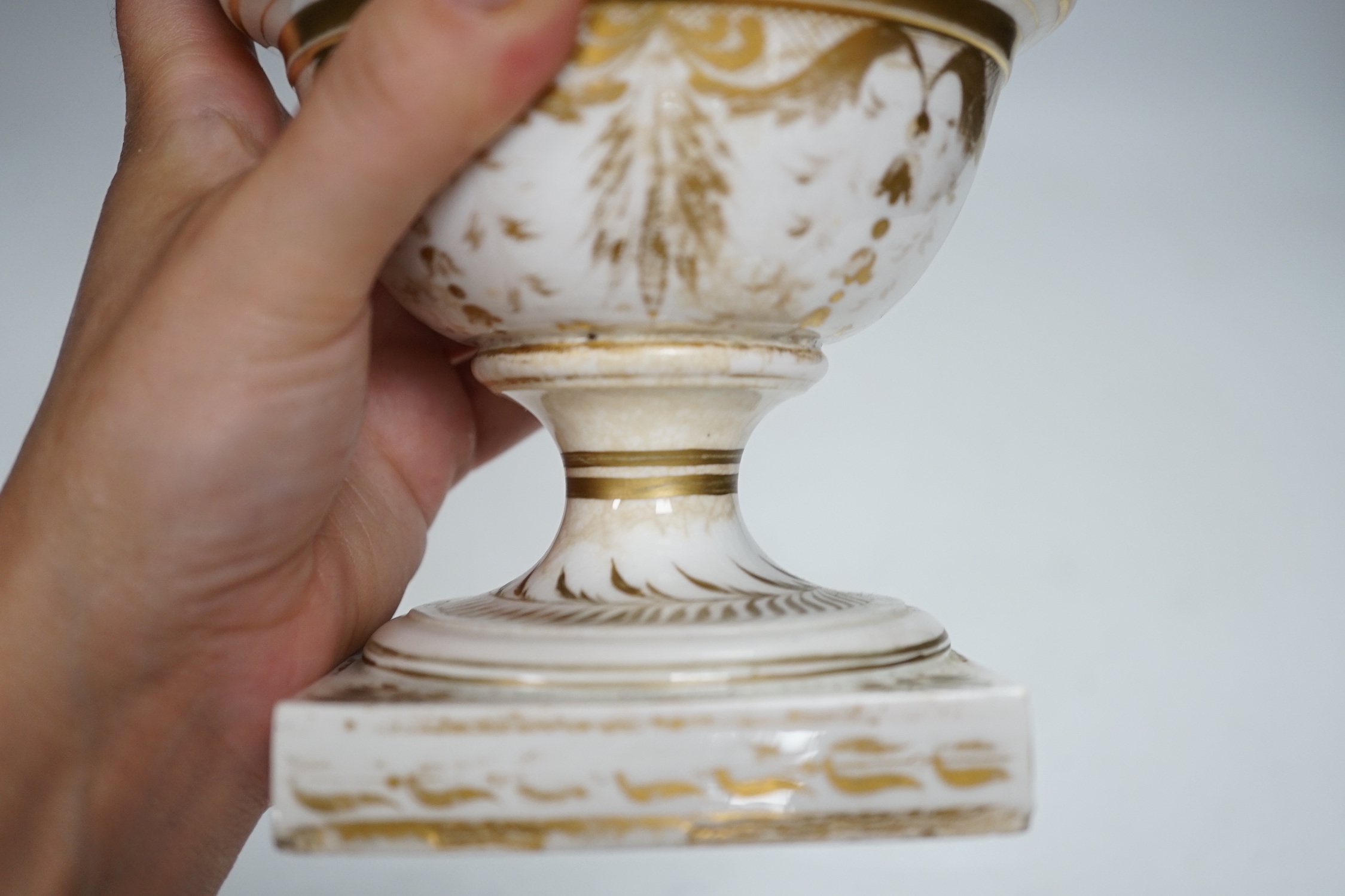 A Derby vase, gilding with floral decoration, painted by William 'Quaker' Peg, c.1820, 31cm high